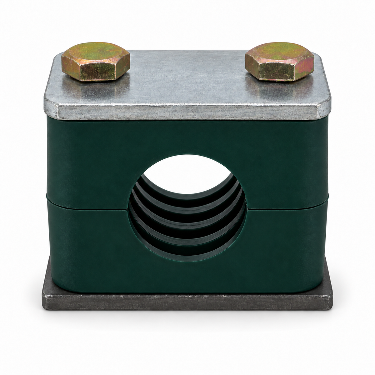 ZSI Beta S7038S pipe clamp, green polypropylene with weld plate